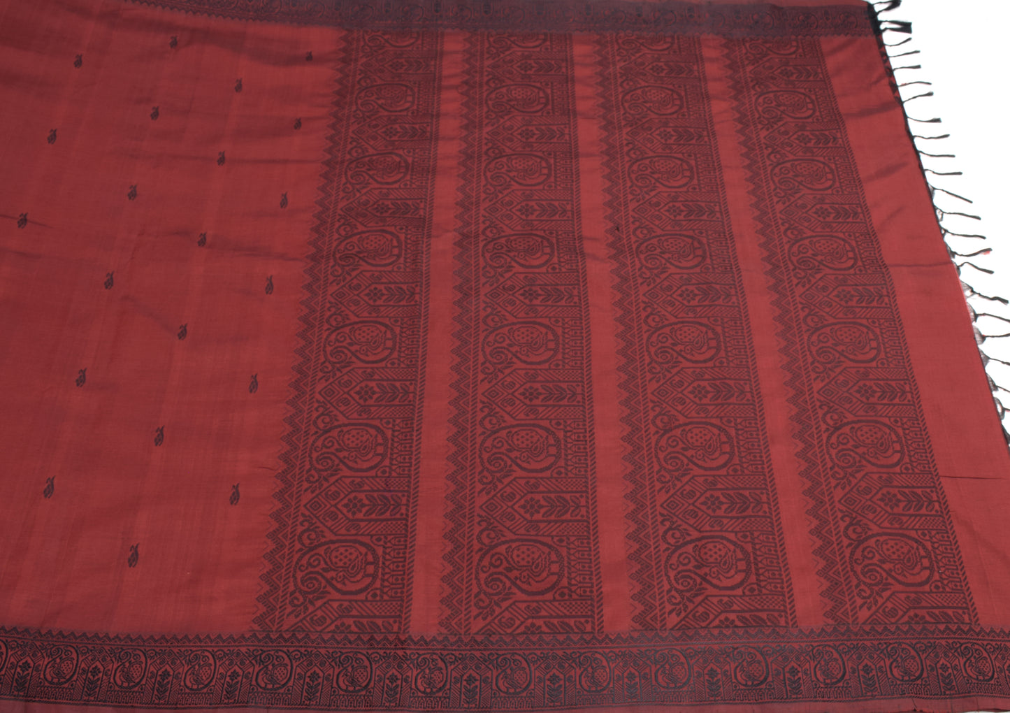 Sushila Vintage Handloom Maroon Saree Pure Cotton Silk Peacock Woven 6YD Sari Fabric