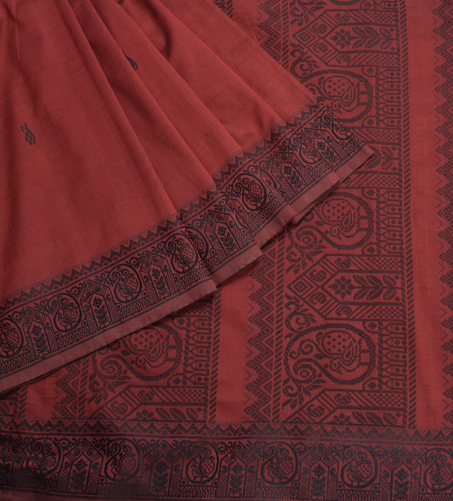 Sushila Vintage Handloom Maroon Saree Pure Cotton Silk Peacock Woven 6YD Sari Fabric