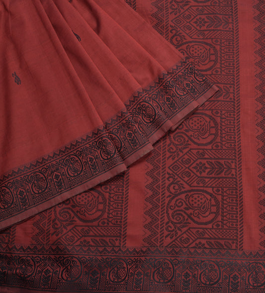 Sushila Vintage Handloom Maroon Saree Pure Cotton Silk Peacock Woven 6YD Sari Fabric