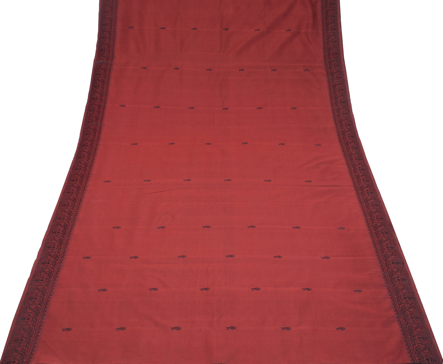 Sushila Vintage Handloom Maroon Saree Pure Cotton Silk Peacock Woven 6YD Sari Fabric