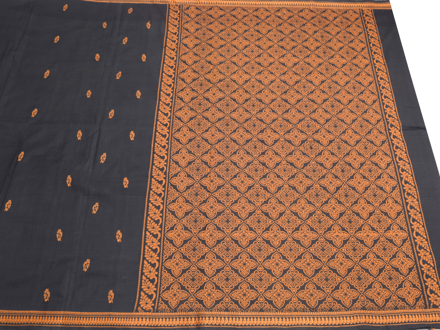 Sushila Vintage Handloom Black Saree Pure Cotton Silk Peacock Woven Sari Fabric