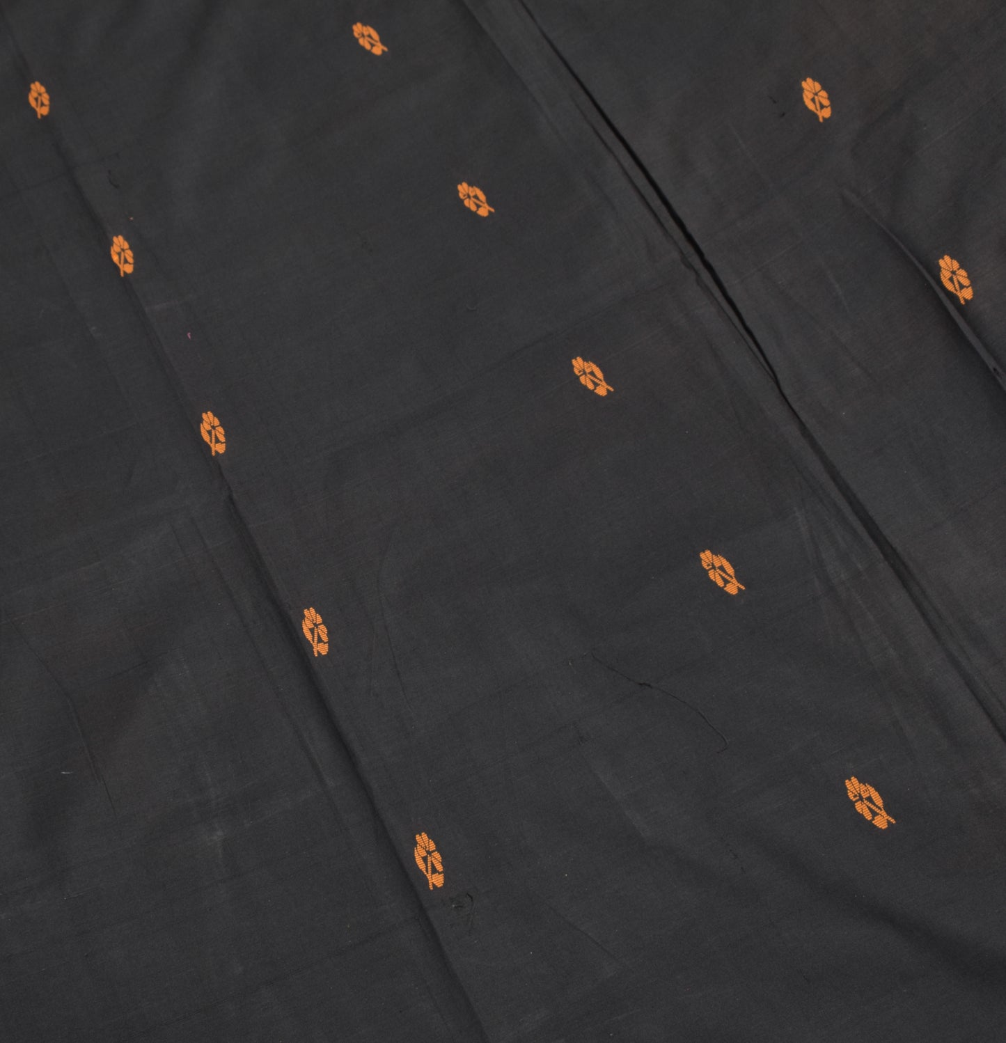 Sushila Vintage Handloom Black Saree Pure Cotton Silk Peacock Woven Sari Fabric