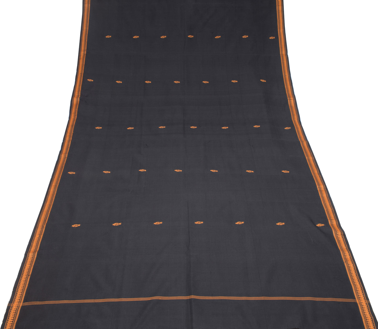 Sushila Vintage Handloom Black Saree Pure Cotton Silk Peacock Woven Sari Fabric