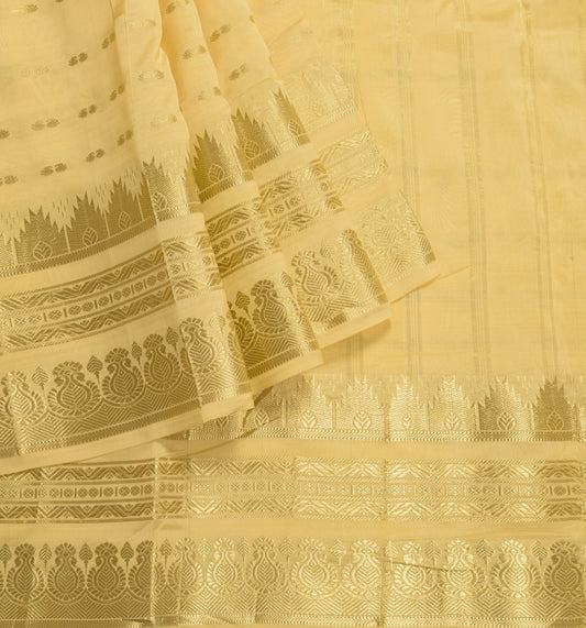 Sushila Vintage Venkatagiri Pure Silk Butta Saree from Kankatala Gold Zari Yellow Sari Fabric