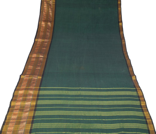 Sushila Vintage Pure Kanchi Cotton Saree Stripes Woven & Zari Border Sari Fabric