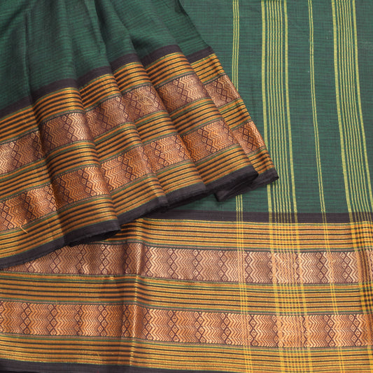 Sushila Vintage Pure Kanchi Cotton Saree Stripes Woven & Zari Border Sari Fabric