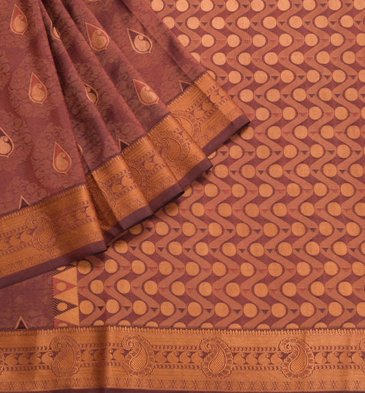 Sushila Vintage Maroon Saree 100% Pure Silk All Over Woven Soft Sari Fabric
