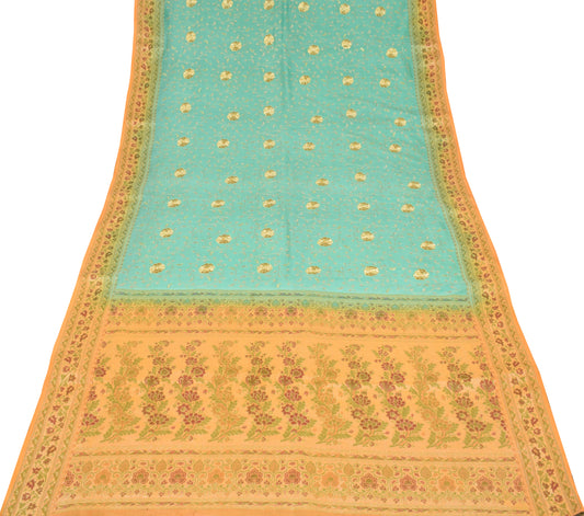 Sushila Vintage Aqua Green Saree Embroidered & Woven Pure  Tussar Silk Sari Fabric