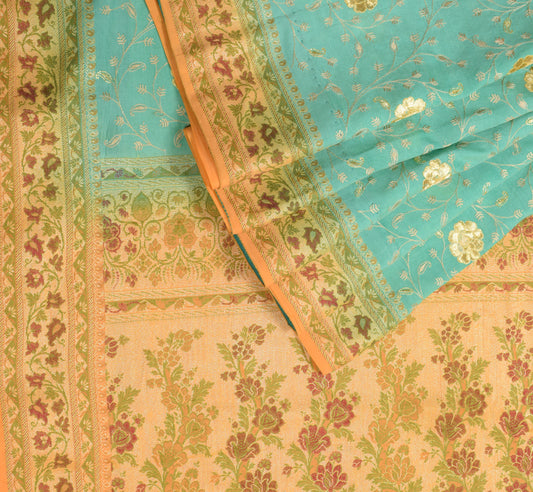 Sushila Vintage Aqua Green Saree Embroidered & Woven Pure  Tussar Silk Sari Fabric
