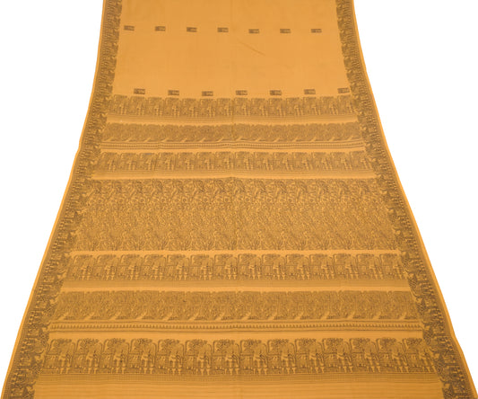 Sushila Vintage Mustard Saree Pure Cotton Hand Woven Sari Craft Fabric