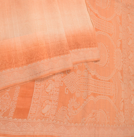 Sushila Vintage Peach Pure Silk Saree All Over Woven 6YD Sari Fabric