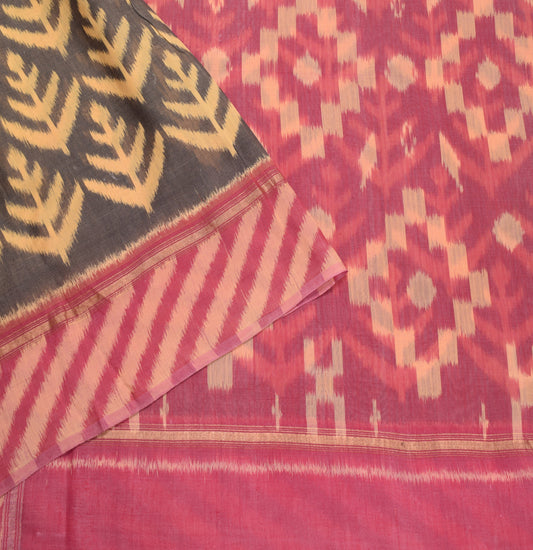 Sushila Vintage Black Saree 100% Pure Cotton Silk Hand Woven Pochampally Ikat Sari