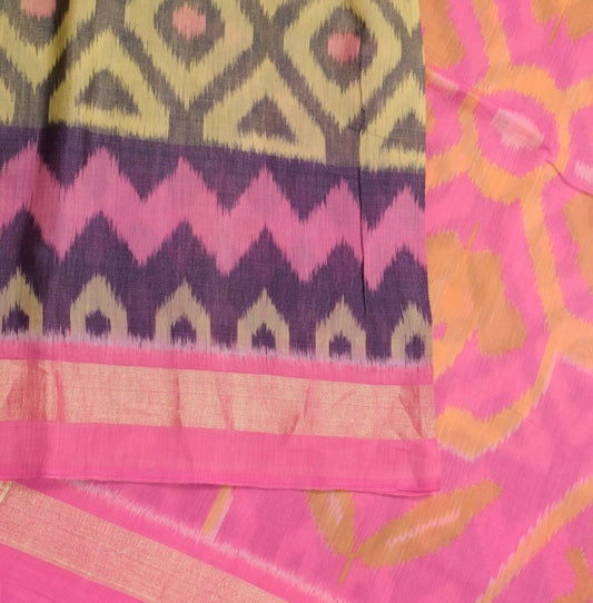 Sushila Vintage Green Saree 100% Pure Cotton Silk Hand Woven Pochampally Ikat Sari