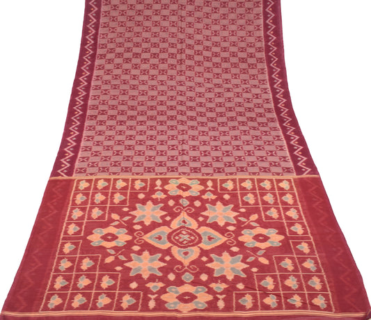 Sushila Vintage Magenta Saree 100% Pure Cotton Silk Hand Woven Pochampally Ikat Sari