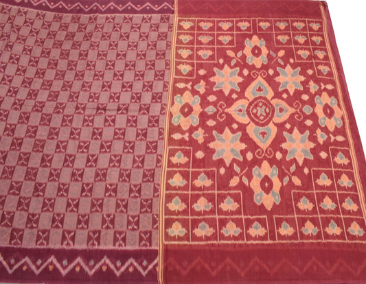 Sushila Vintage Magenta Saree 100% Pure Cotton Silk Hand Woven Pochampally Ikat Sari