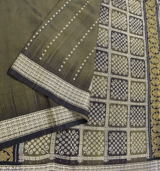 Sushila Vintage Green Black Saree Sambalpuri Pure Silk Saree Sari Craft Fabric