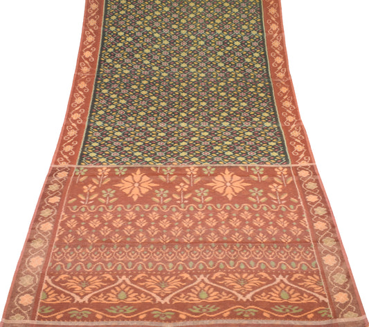 Sushila Vintage Dark Green Saree 100% Pure Cotton Silk Hand Woven Pochampally Ikat Sari