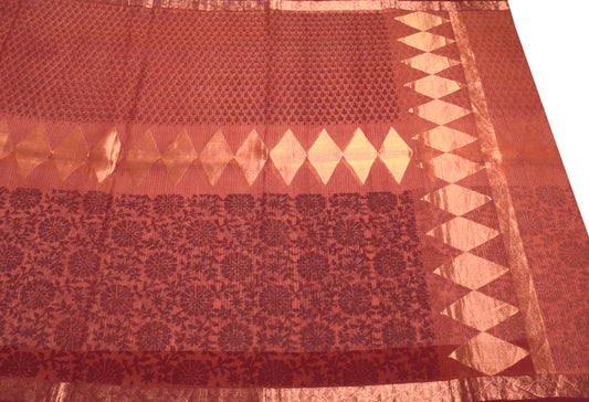 Sushila Vintage Pink Dual Tone Saree Floral Printed Pure Cotton Silk Sari Craft Fabric