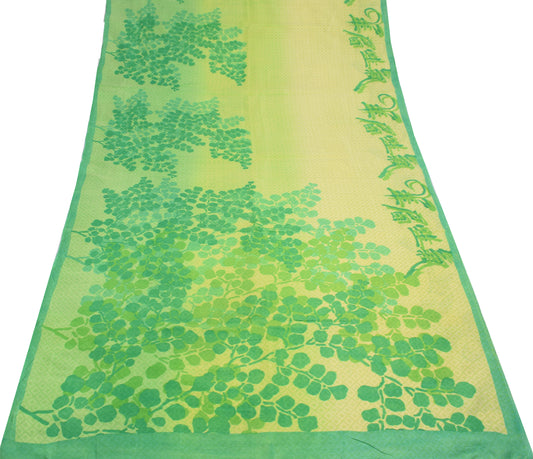Sushila Vintage Yellow Green Saree Pure Cotton Silk Floral Printed Sari Fabric
