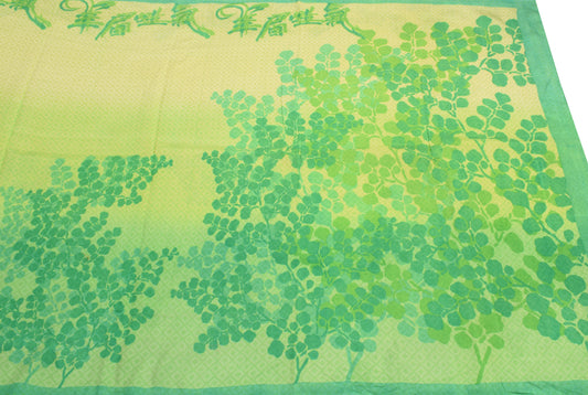 Sushila Vintage Yellow Green Saree Pure Cotton Silk Floral Printed Sari Fabric