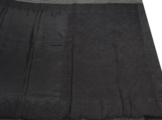 Sushila Vintage Black Woven Saree Pure Silk 5YD Sari Craft Fabric