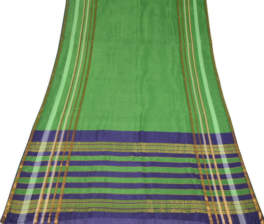 Sushila Vintage Green Chettinad Saree Pure Cotton Silk Hand Woven 6YD Sari Fabric