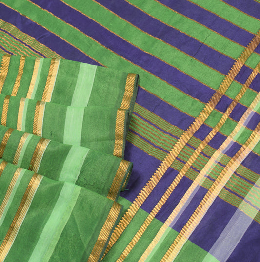 Sushila Vintage Green Chettinad Saree Pure Cotton Silk Hand Woven 6YD Sari Fabric