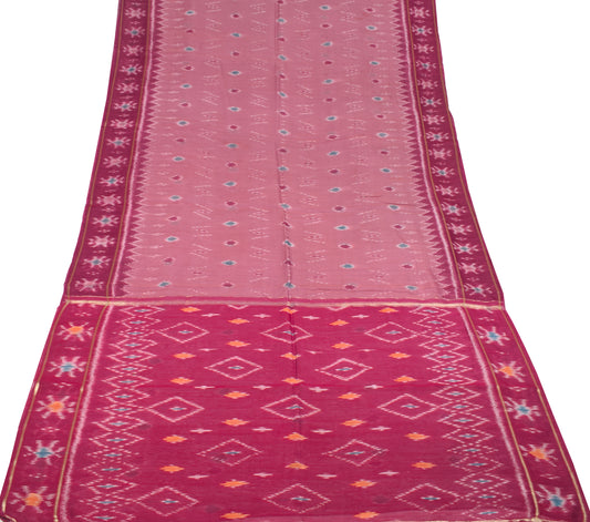 Sushila Vintage Pochampally Ikat Saree Pure Cotton Silk Hand Woven Mauve Sari Fabric