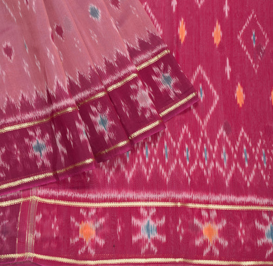 Sushila Vintage Pochampally Ikat Saree Pure Cotton Silk Hand Woven Mauve Sari Fabric