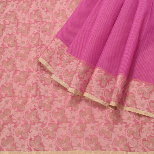 Sushila Vintage Purplish Pink Saree Art Cotton Silk Floral Woven Sari Craft Fabric
