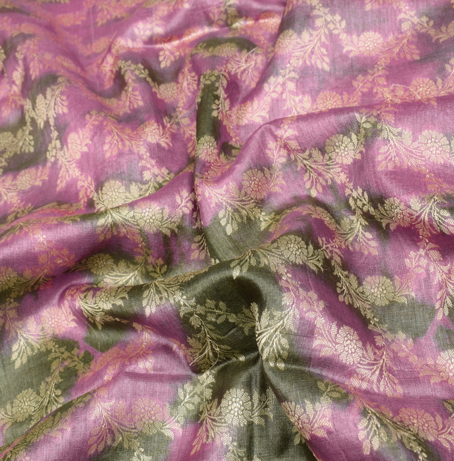 Sushila Vintage Pure Tussar Silk Saree Mauve & Green Woven Sari Craft Fabric