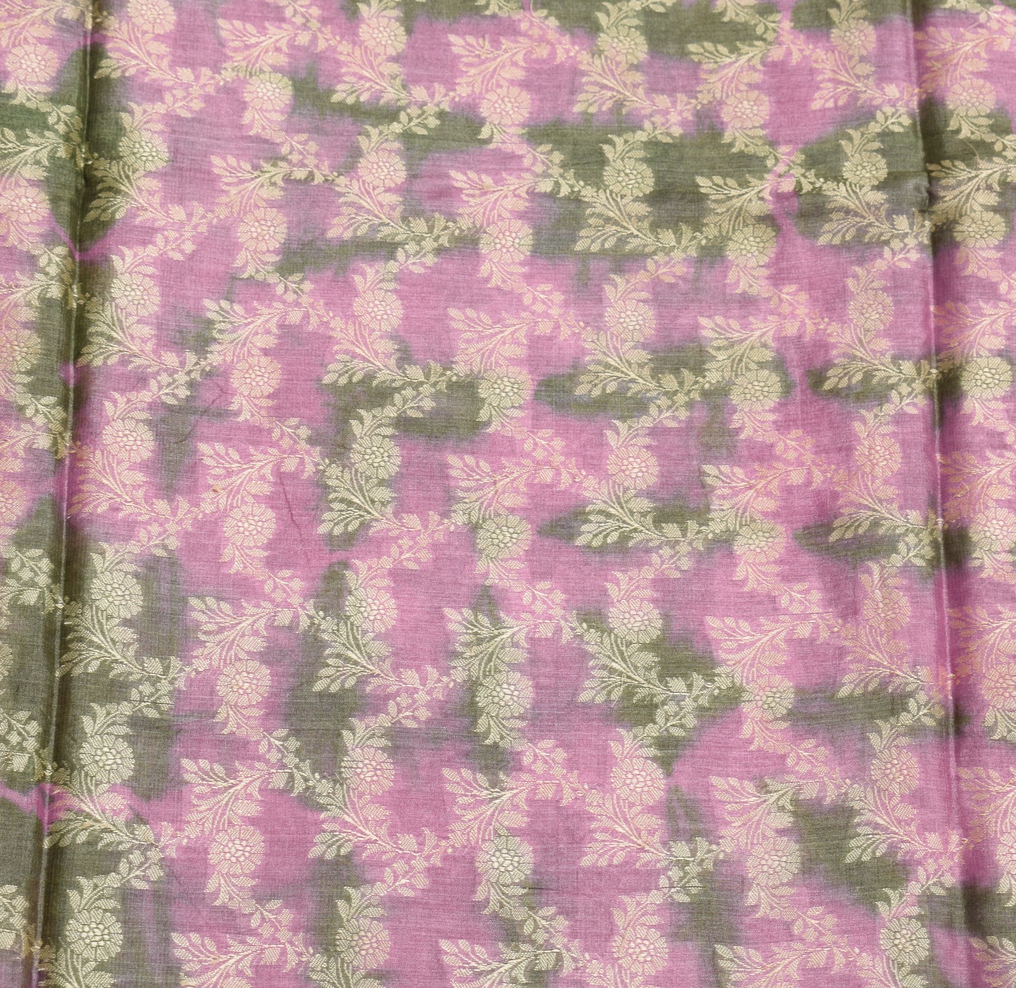 Sushila Vintage Pure Tussar Silk Saree Mauve & Green Woven Sari Craft Fabric
