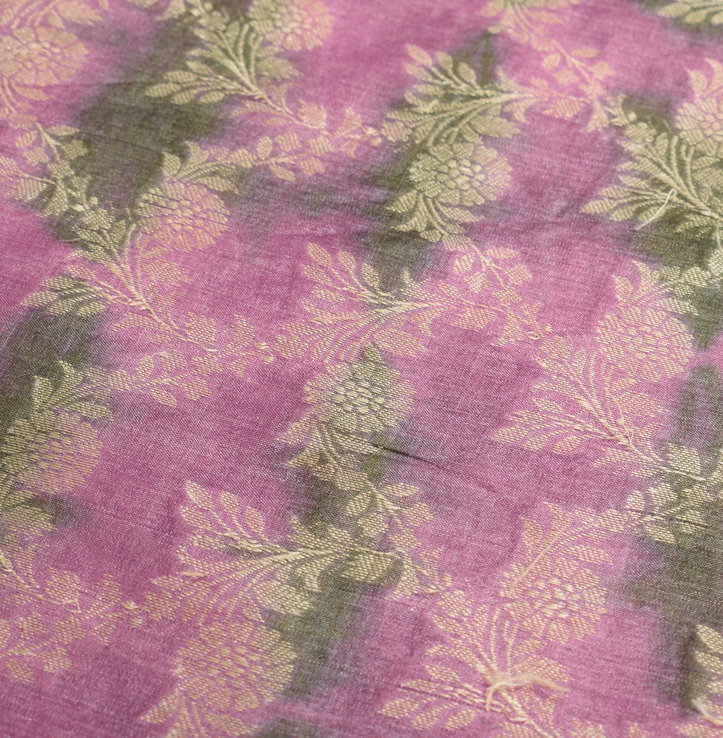 Sushila Vintage Pure Tussar Silk Saree Mauve & Green Woven Sari Craft Fabric