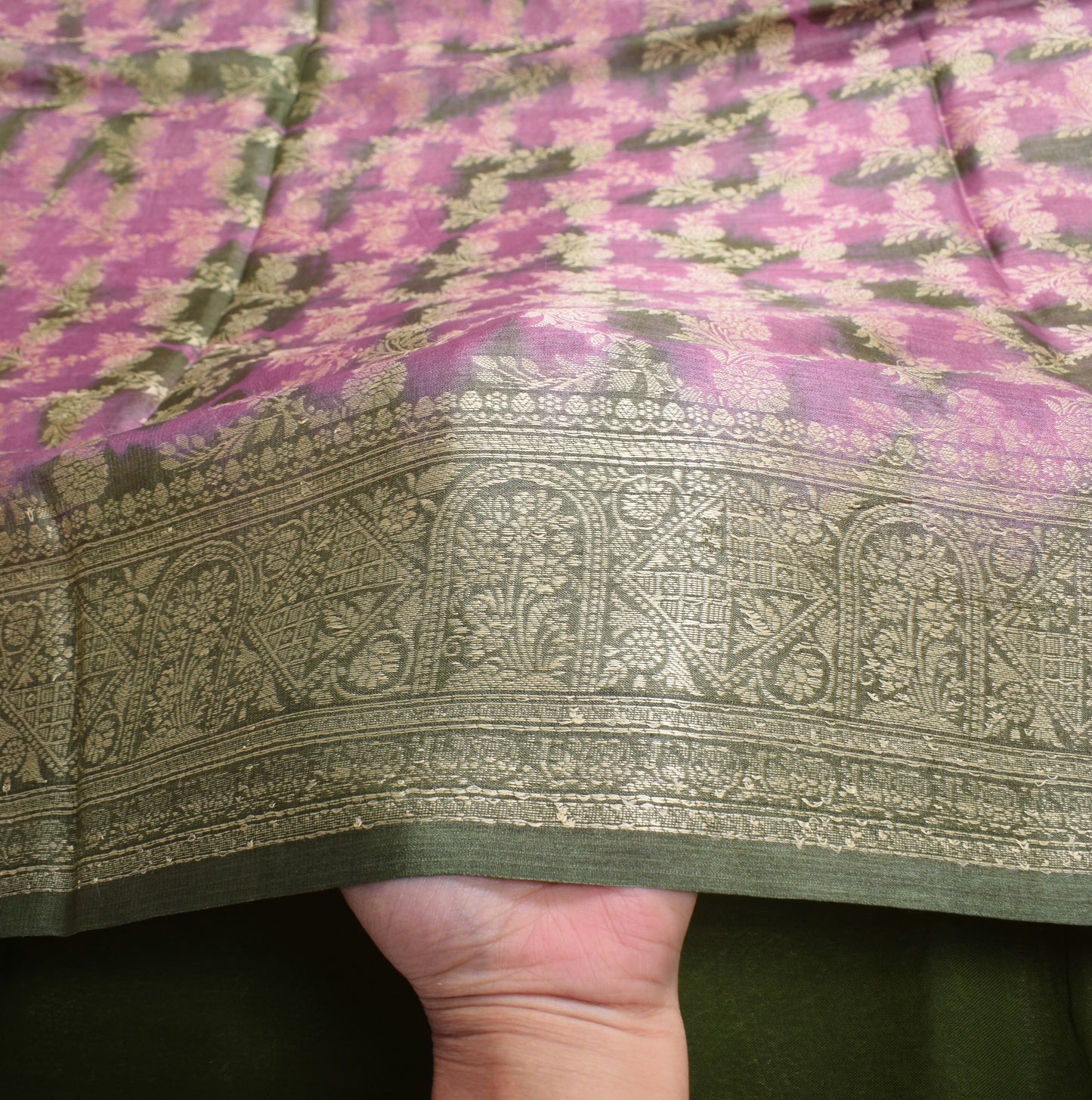 Sushila Vintage Pure Tussar Silk Saree Mauve & Green Woven Sari Craft Fabric