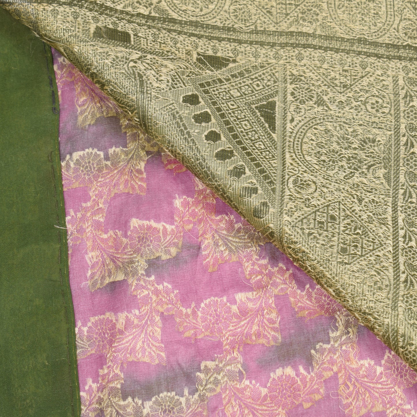 Sushila Vintage Pure Tussar Silk Saree Mauve & Green Woven Sari Craft Fabric