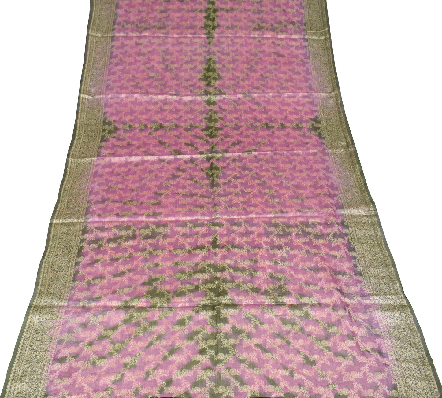 Sushila Vintage Pure Tussar Silk Saree Mauve & Green Woven Sari Craft Fabric