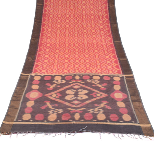 Sushila Vintage Pochampally Ikat Saree Pure Cotton Silk Hand Woven Pink Sari Fabric
