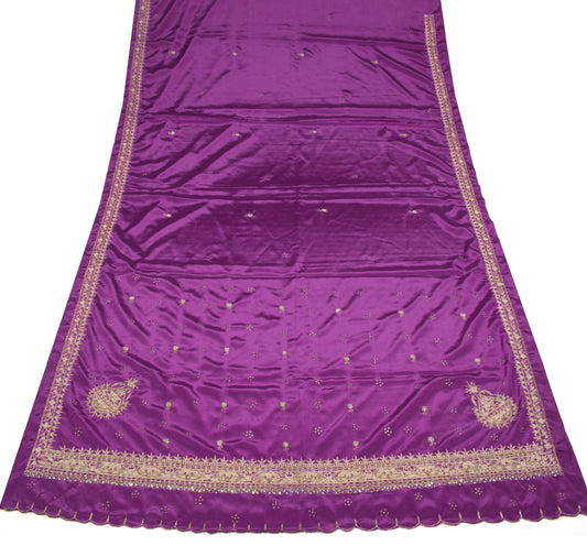 Sushila Vintage Zardozi Work Saree HEAVY Art Creep Silk Purple Soft Sari Fabric