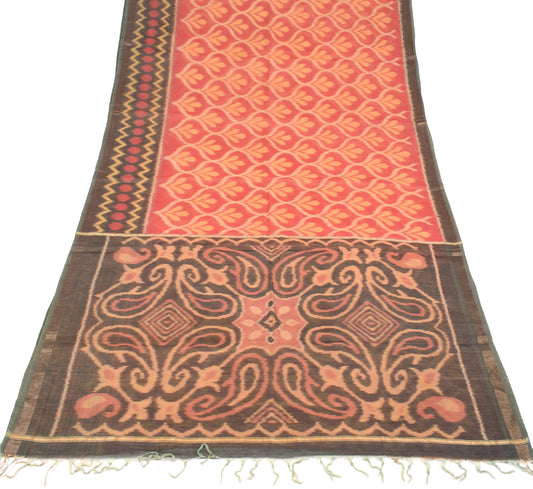 Sushila Vintage Pochampally Ikat Saree Pure Cotton Silk Hand Woven Red Sari Fabric