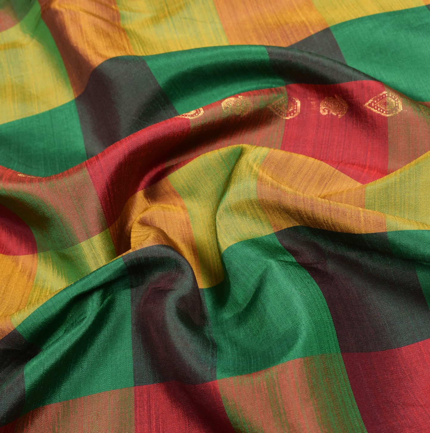 Sushila Vintage Pure Kanjivaram Silk Saree Multi-Color Checks Woven HEAVY Sari Fabric