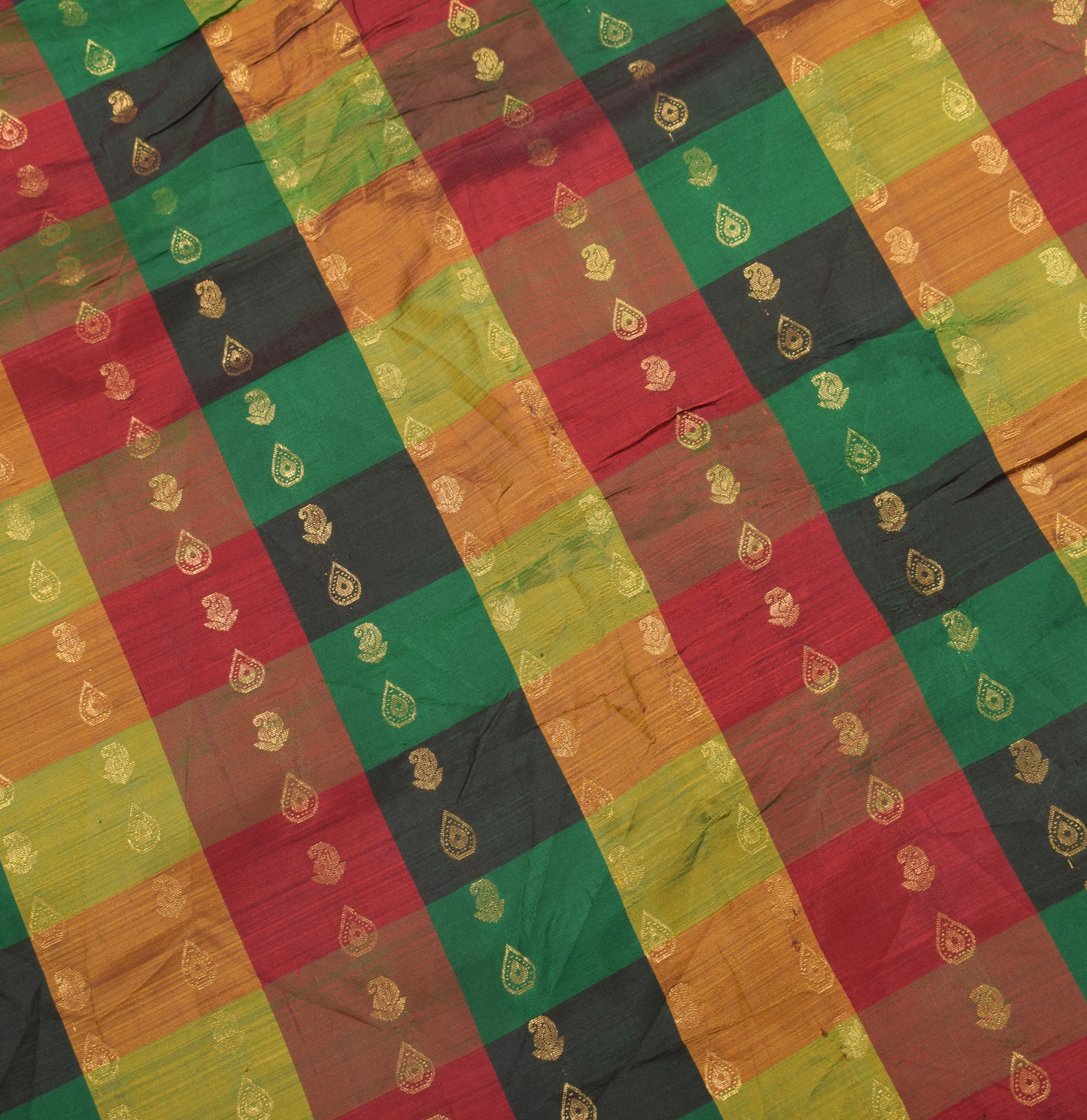 Sushila Vintage Pure Kanjivaram Silk Saree Multi-Color Checks Woven HEAVY Sari Fabric