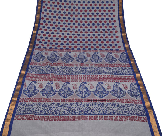 Sushila Vintage Pure Cotton Silk Saree Gray Printed & Woven Sari Fabric