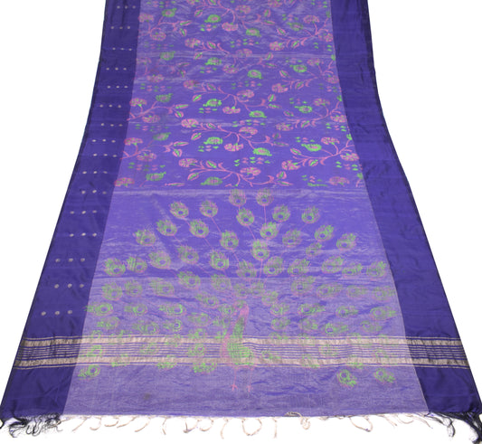 Sushila Vintage Purple Art Tissue Saree 6 YD Brocade Hand Printed HEAVY Sari Fabric