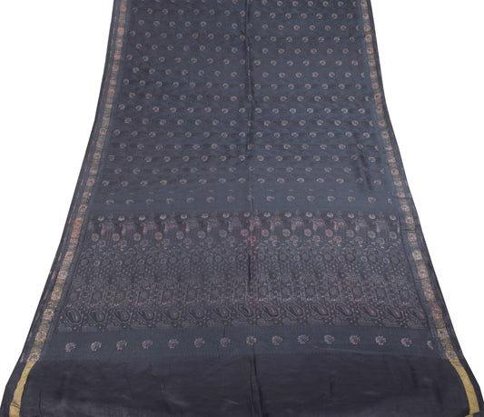 Sushila Vintage Heavy Black Saree 100% Pure Silk Self Woven Sari Fabric
