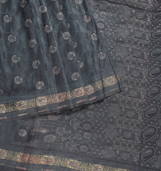 Sushila Vintage Heavy Black Saree 100% Pure Silk Self Woven Sari Fabric