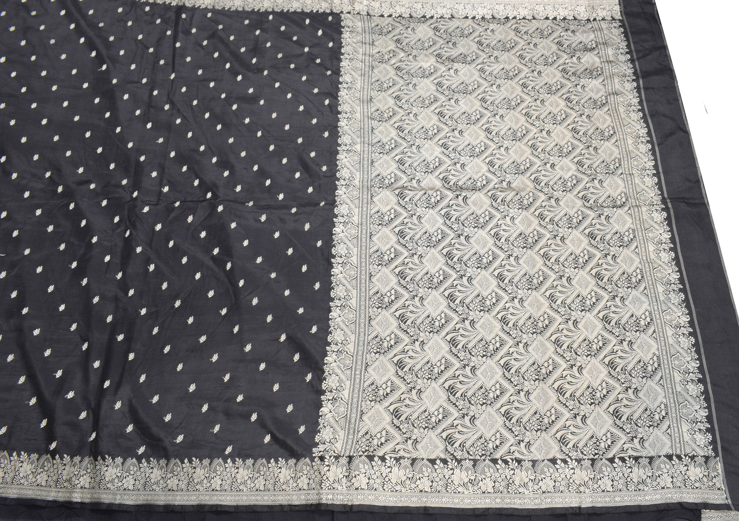 Sushila Vintage Black Woven Saree Pure Silk 6YD Soft Sari Craft Fabric