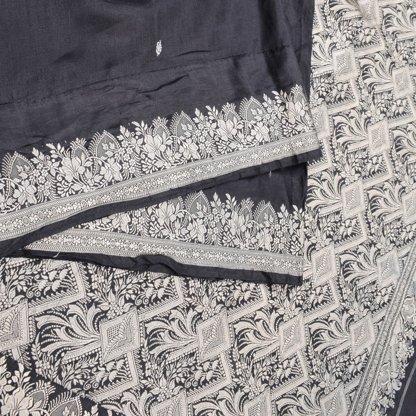 Sushila Vintage Black Woven Saree Pure Silk 6YD Soft Sari Craft Fabric