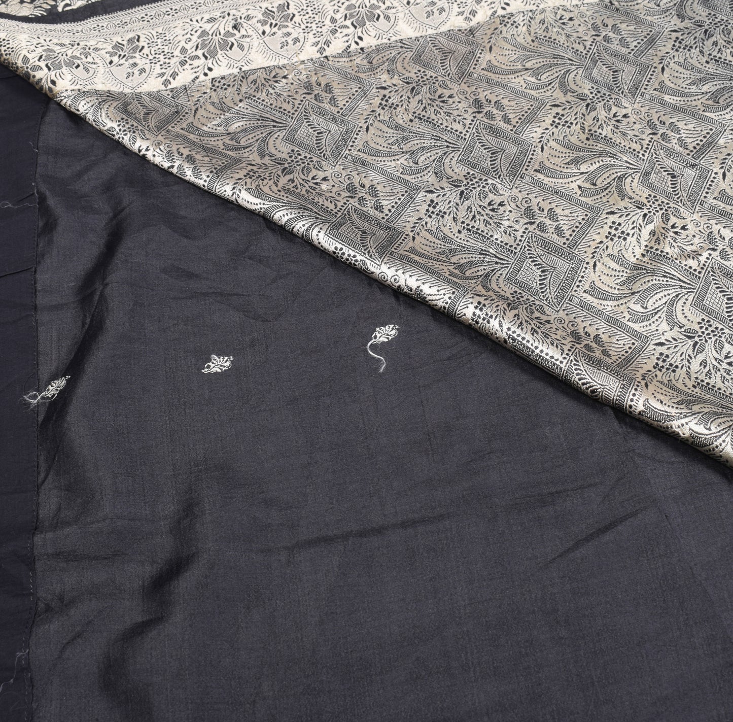 Sushila Vintage Black Woven Saree Pure Silk 6YD Soft Sari Craft Fabric