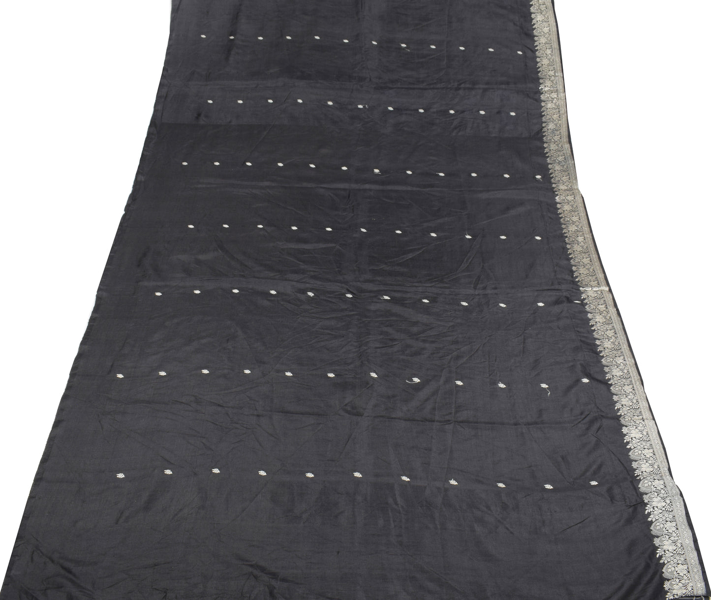 Sushila Vintage Black Woven Saree Pure Silk 6YD Soft Sari Craft Fabric
