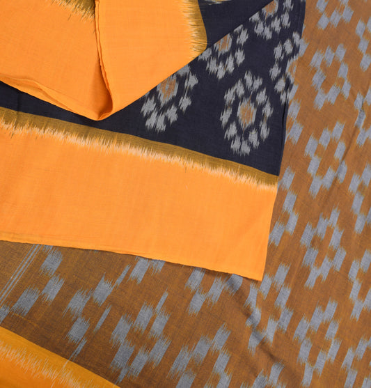Sushila Vintage Pure Sambalpuri Cotton Sari handloom Ikat Dark Blue Saree Fabric
